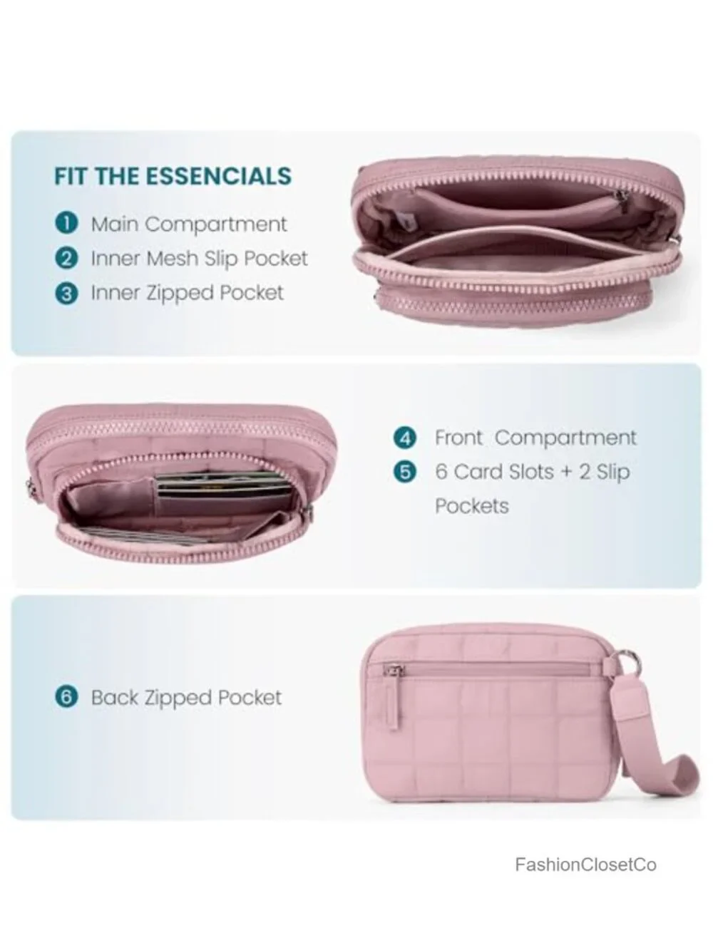 RFID Wristlet Wallet with Built-in Card Holder, Nylon Crossbody Purse, Small